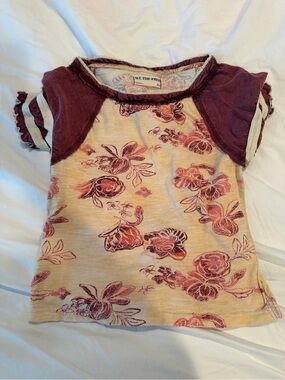 We The Free Floral Raglan Top in Cream and Purple